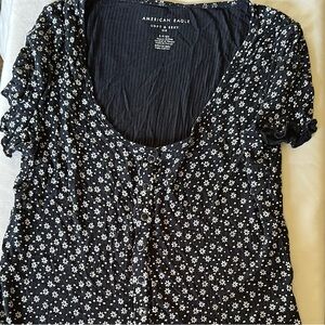 American Eagle Outfitters Soft & Sexy Ribbed Black & White Floral Ladies Top